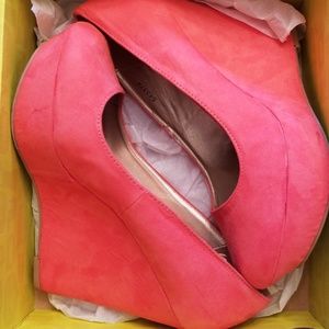 Coral Suede Wedge Heels